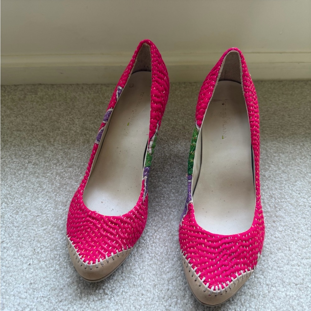 Anthropologie Terra Plana Eco Friendly Fabric Floral Recycled Heels - Picture 3 of 6